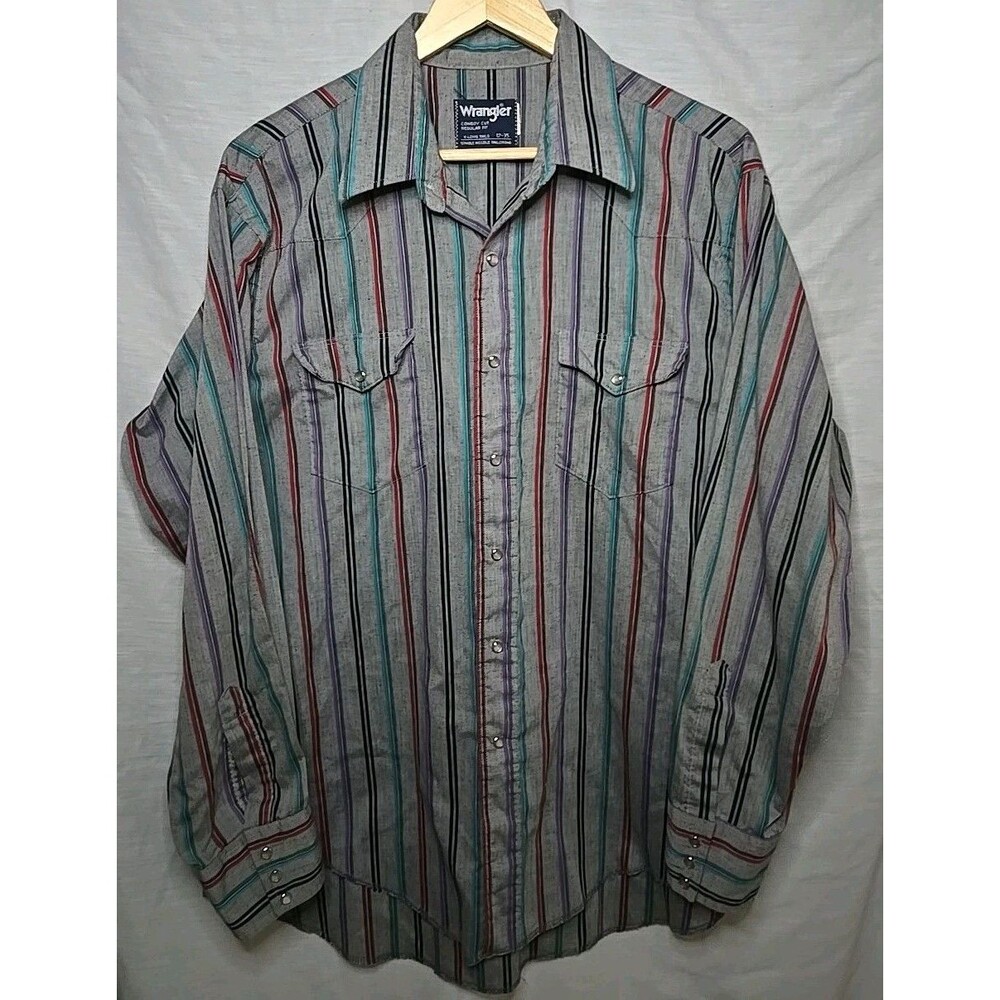 Wrangler Western Cowboy Cut Regular Fit Pearl Snap Long Sleeve Shirt 17 x 35